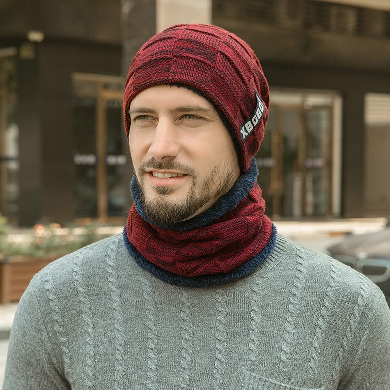 Warme Herren Wintermütze und Schal Fleece Mütze Strickmütze Kappe Hut Unisex