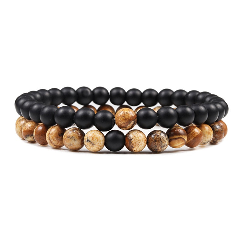 2er SET ARMBAND DAMEN HERREN Naturstein Freundschaftsarmband Yoga