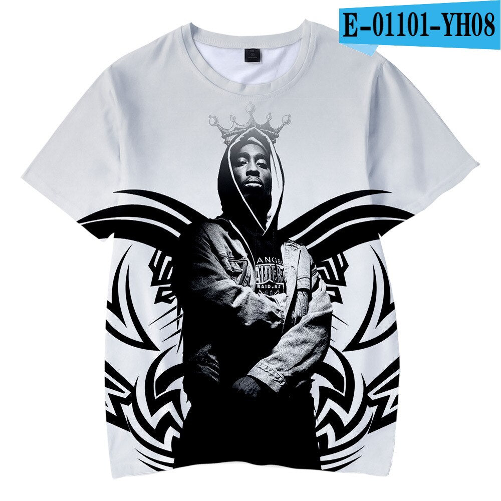 Herren 2Pac Tupac 3D T-Shirt Rundhals Unisex Sommer Streetwear Rapper