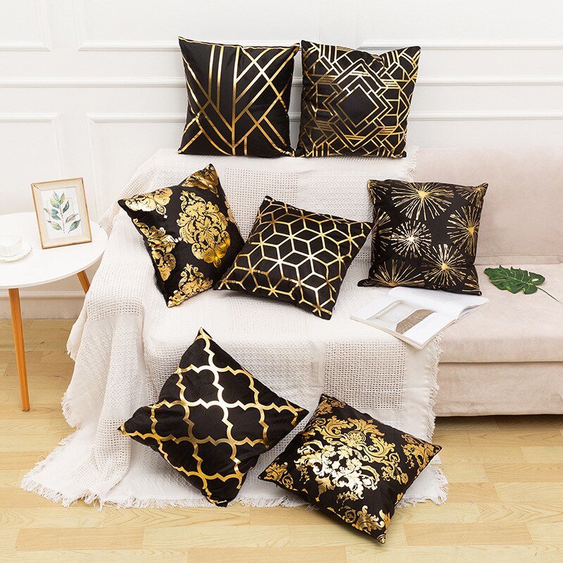 Kissenbezug Goldfolie bedruckt schwarz - gold seidig superweich 45cm x45cm NEU
