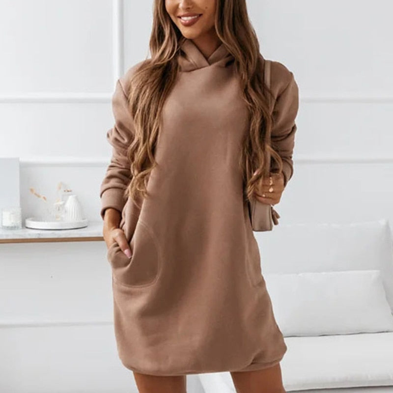 Damen Kapuzen Kleid  Stretch Pulloverkleid Party Bodyconkleid Minikleid Pullover Tunika