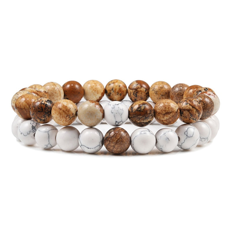 2er SET ARMBAND DAMEN HERREN Naturstein Freundschaftsarmband Yoga