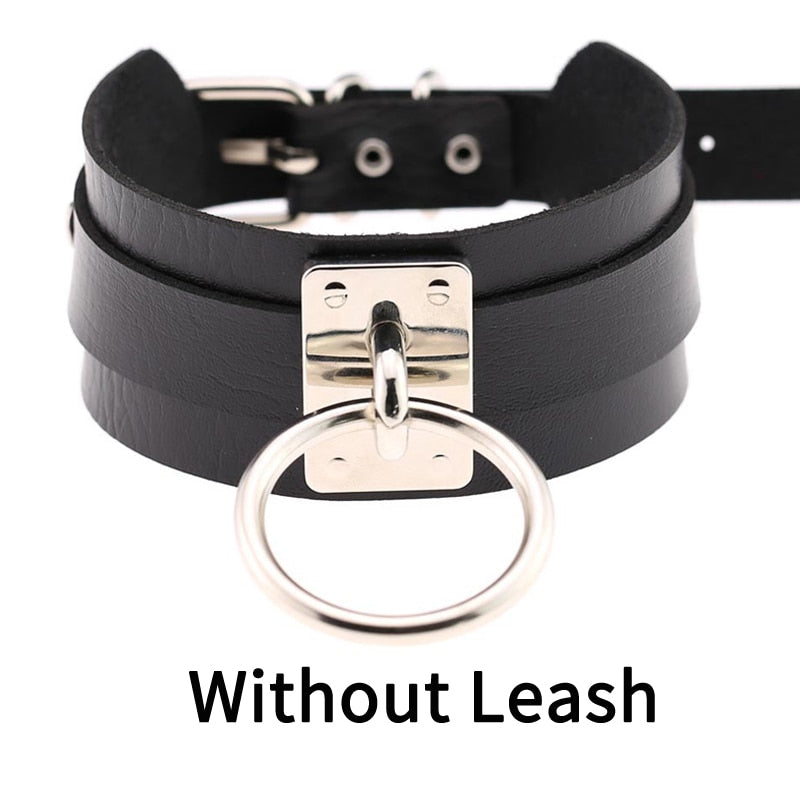 Frauen Sexy Punk Leder Dessous Halsband O-Ring Gürtelschnalle Halskette