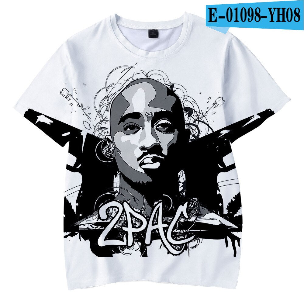 Herren 2Pac Tupac 3D T-Shirt Rundhals Unisex Sommer Streetwear Rapper