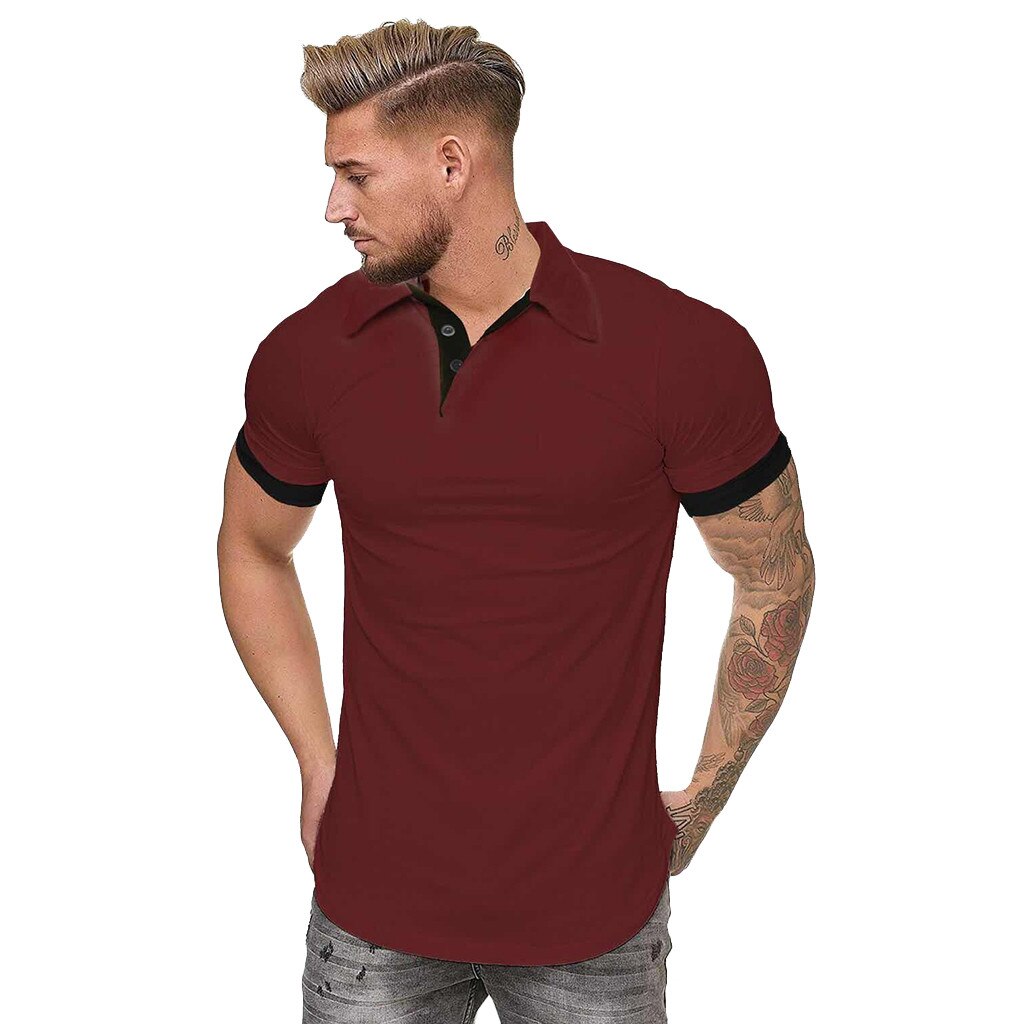 Herren Poloshirt Kontrast Kragen Polo Kurzarm Slim Fit Hemd Polohemd T-Shirt NEU