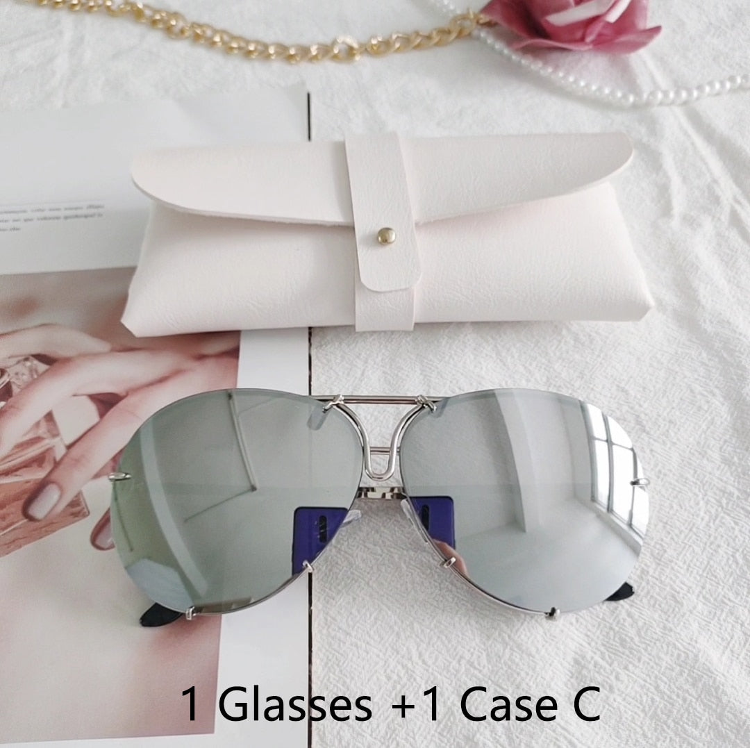Designer Übergroße Pilot Sonnenbrille Polarisierte Damen Rund Spiegel Gläser
