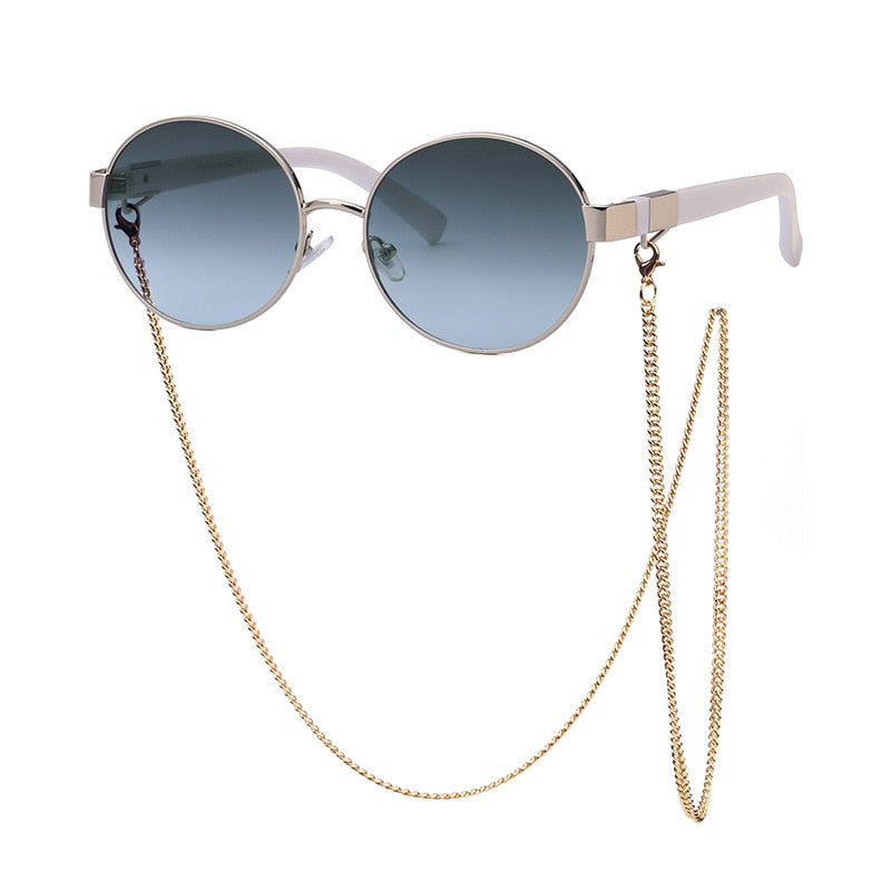 SHAUNA Runde Damen Luxus Sonnenbrille Fashion Metallkette Farbverlauf UV400