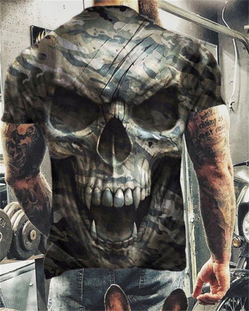 Fashion Herren Horror Skull 3D T-Shirt Rundhals Unisex Sommer Streetwear