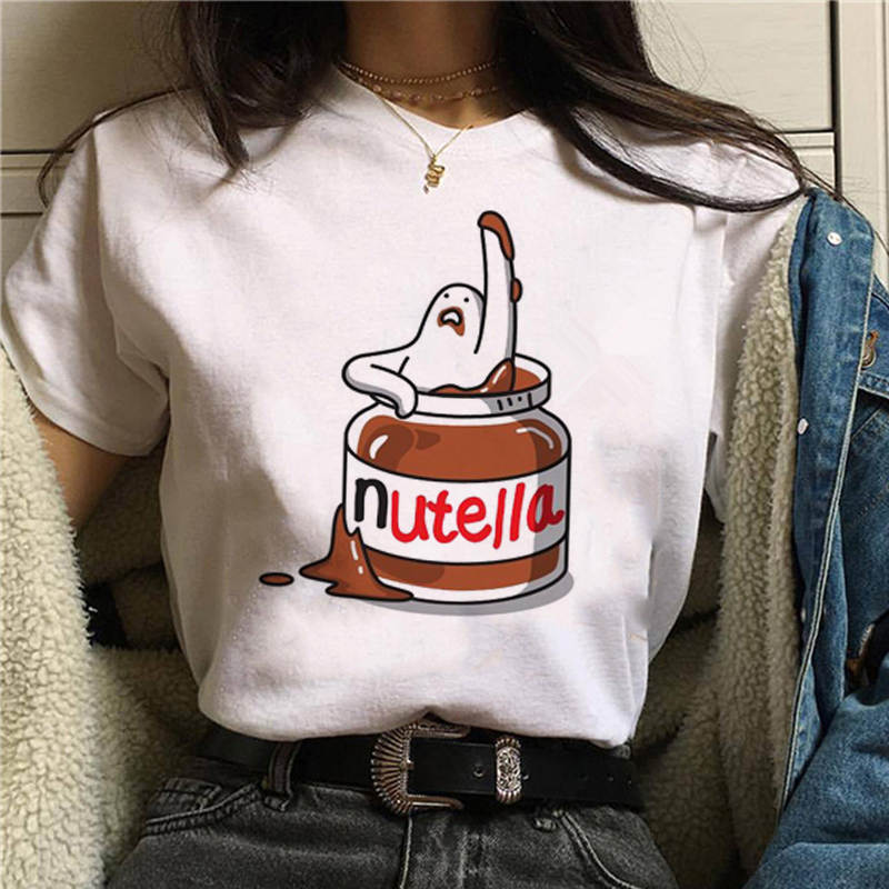 Damen Sommer Top 3D Nutella T-Shirt Rundhals Streetwear lockeres Damentop