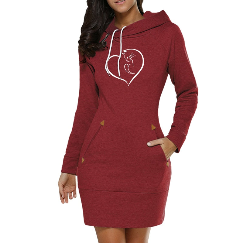 Dame Kapuzenpullover Minikleid Hoodie Sweatshirt Longtops Tunika Jumper Kleider Streetwear