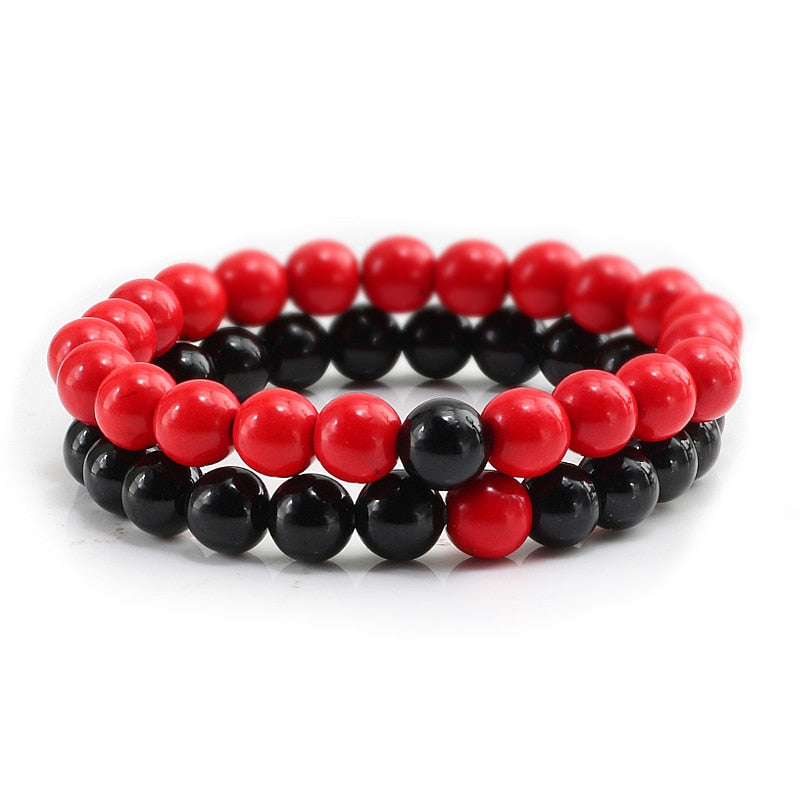 2er SET ARMBAND DAMEN HERREN Naturstein Freundschaftsarmband Yoga