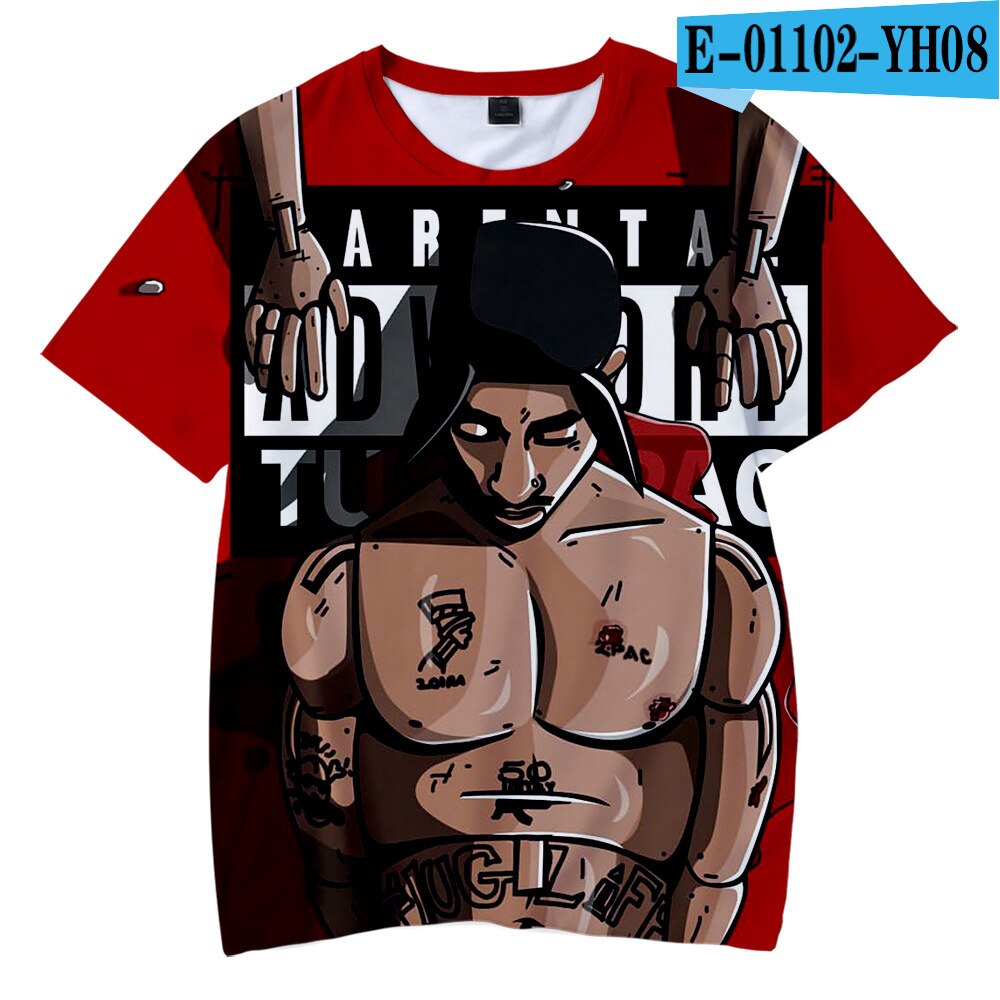 Herren 2Pac Tupac 3D T-Shirt Rundhals Unisex Sommer Streetwear Rapper