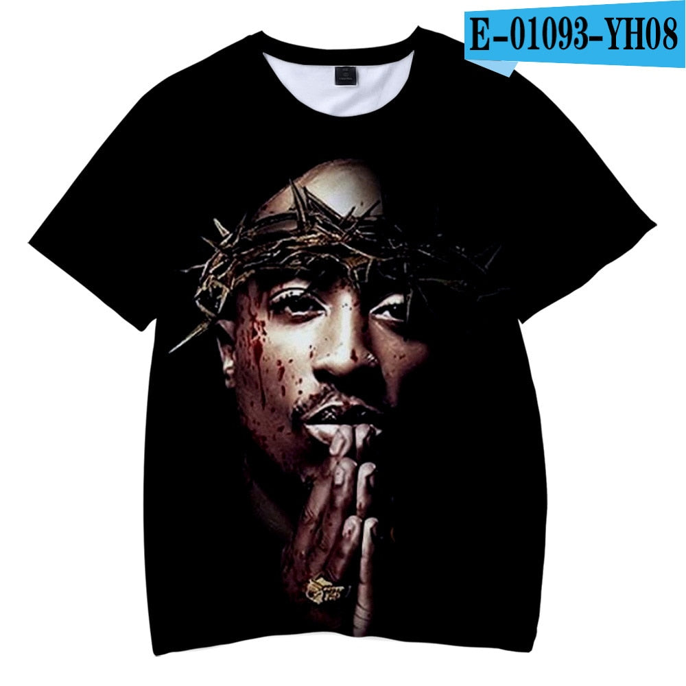 Herren 2Pac Tupac 3D T-Shirt Rundhals Unisex Sommer Streetwear Rapper
