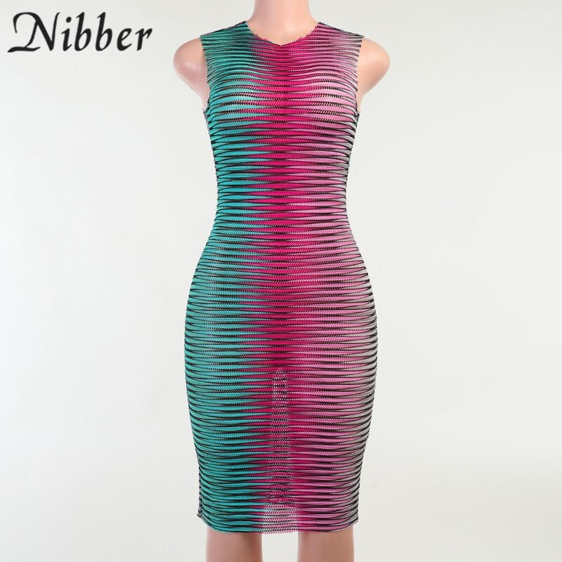 Frauen Kleid durchsichtiges gestrickte elegantes ärmellose figurbetontes Sexy Minikleid