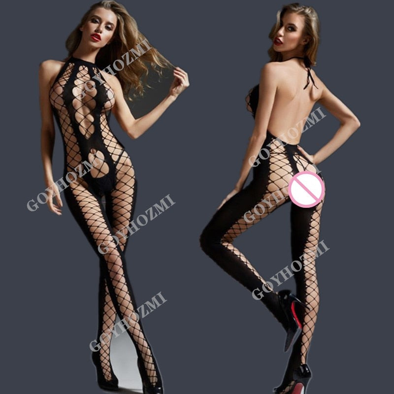 Bodystocking sexy Overall Damen Unterwäsche Dessous Bodysuit Catsuit schwarz