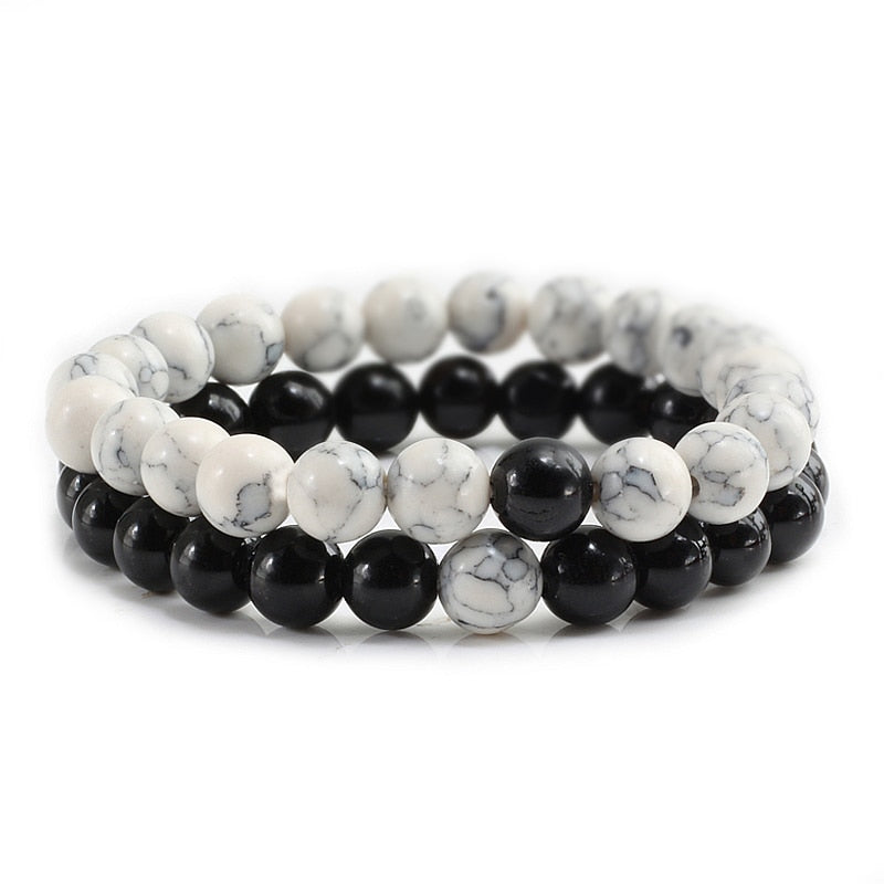 2er SET ARMBAND DAMEN HERREN Naturstein Freundschaftsarmband Yoga