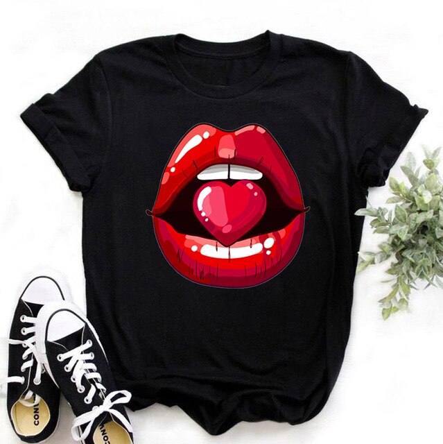 Damen Sommer Top 3D Leopard Kiss T-Shirt Rundhals Streetwear Damentop