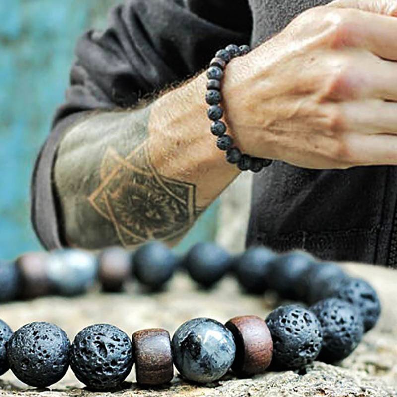 Armband Lava Holz Tibetische Buddha DAMEN HERREN Naturstein Freundschaftsarmband Yoga