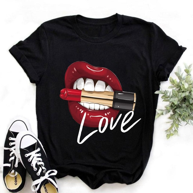 Damen Sommer Top 3D Leopard Kiss T-Shirt Rundhals Streetwear Damentop