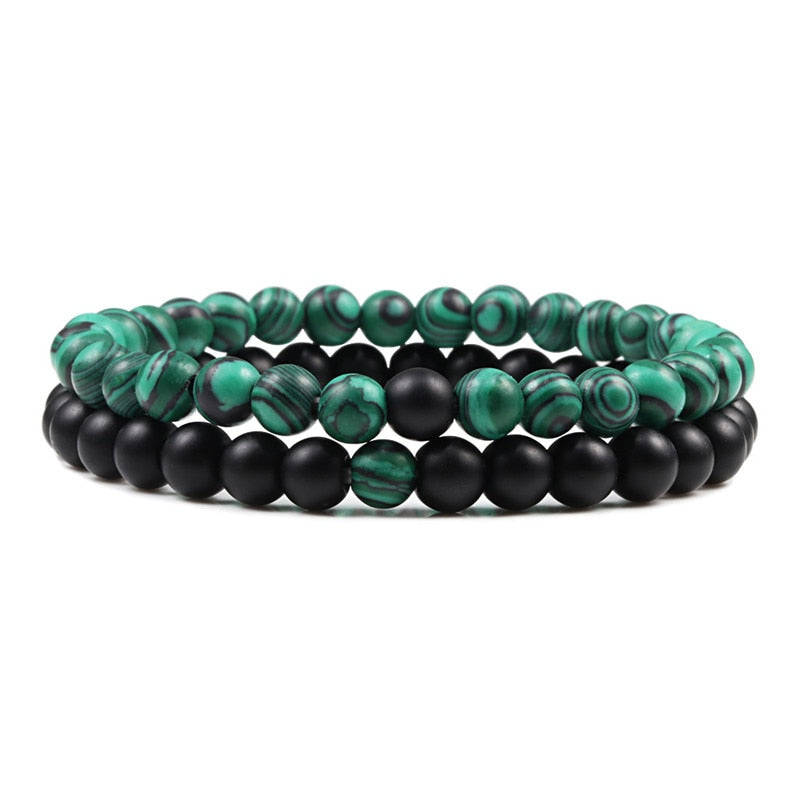 2er SET ARMBAND DAMEN HERREN Naturstein Freundschaftsarmband Yoga