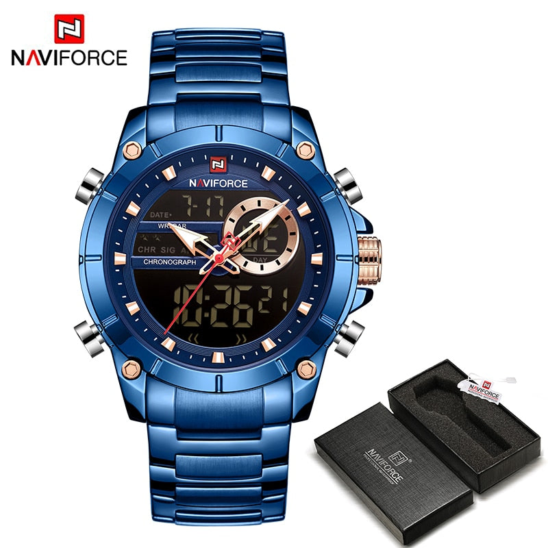 Herren Digital Armbanduhr Silber Edelstahl Fashion Luxus Chronograph Business