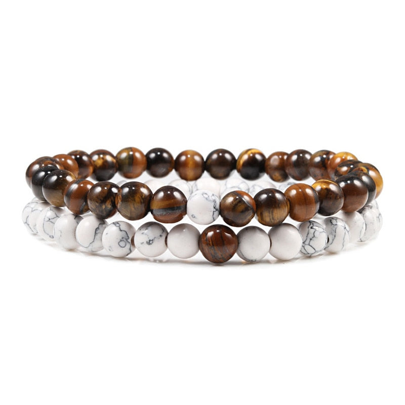 2er SET ARMBAND DAMEN HERREN Naturstein Freundschaftsarmband Yoga
