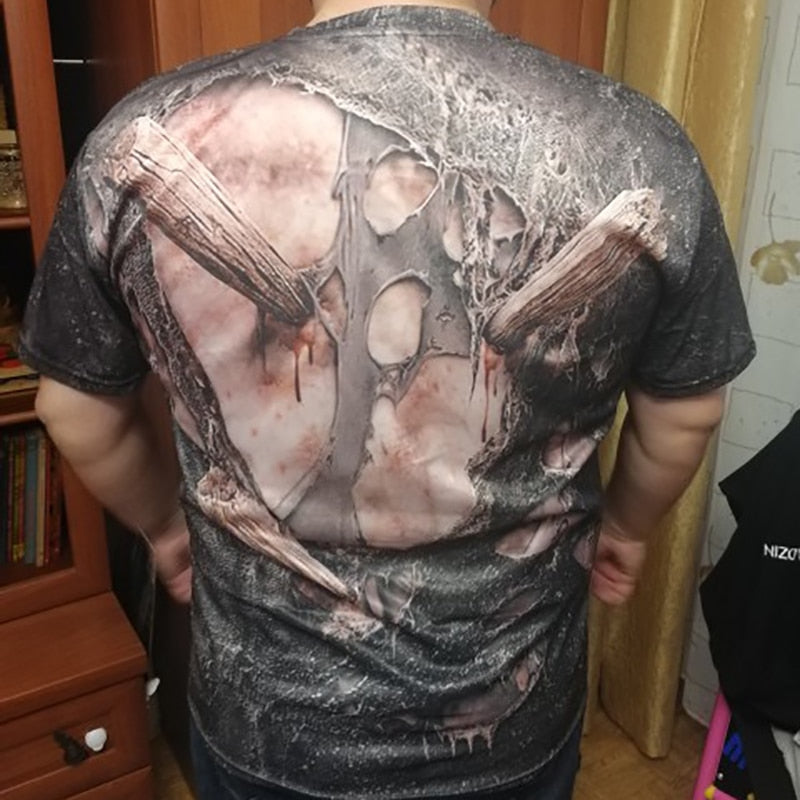 Fashion Herren Horror Skull 3D T-Shirt Rundhals Unisex Sommer Streetwear
