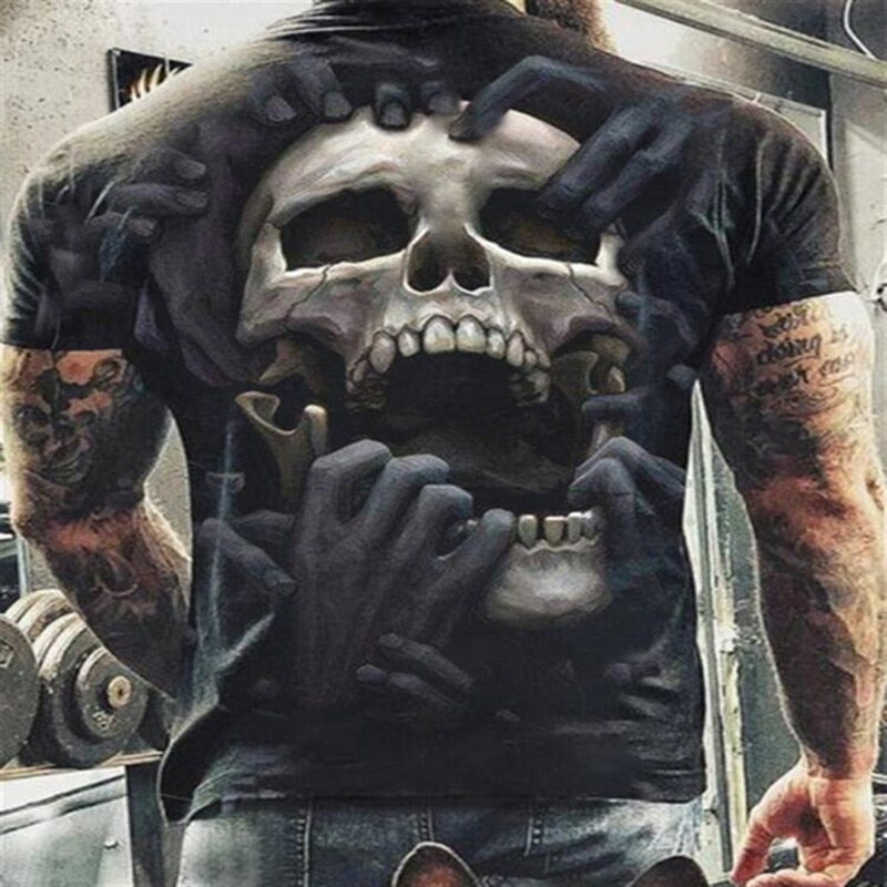 Fashion Herren Horror Skull 3D T-Shirt Rundhals Unisex Sommer Streetwear