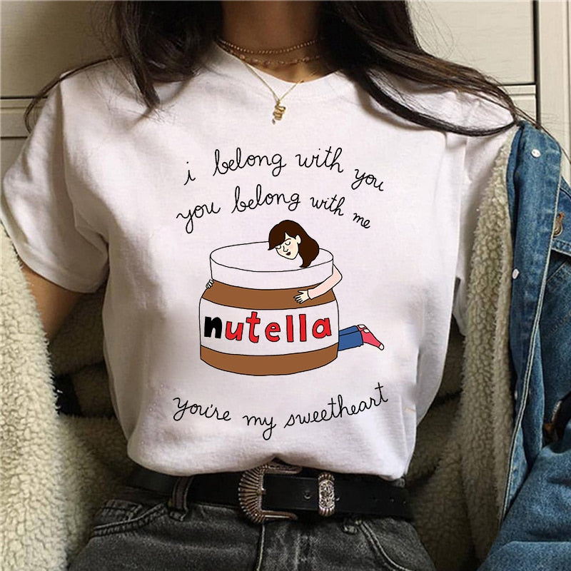 Damen Sommer Top 3D Nutella T-Shirt Rundhals Streetwear lockeres Damentop
