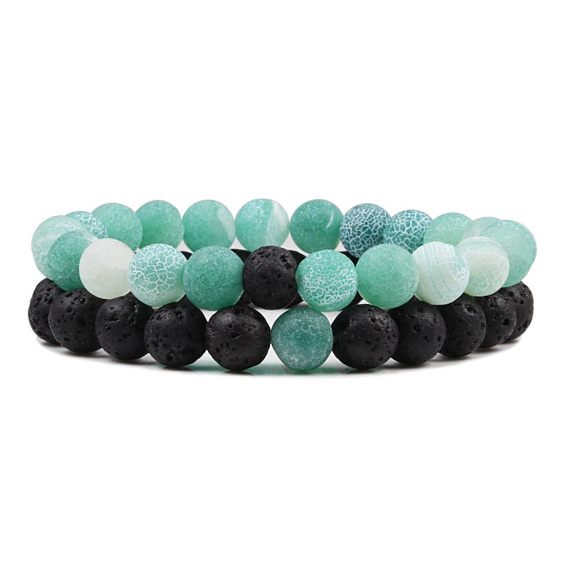 2er SET ARMBAND DAMEN HERREN Naturstein Freundschaftsarmband Yoga
