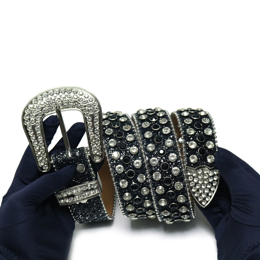 Damen Jeans Gürtel Herren Strass Gürtel mit Nieten Besetzt NEU