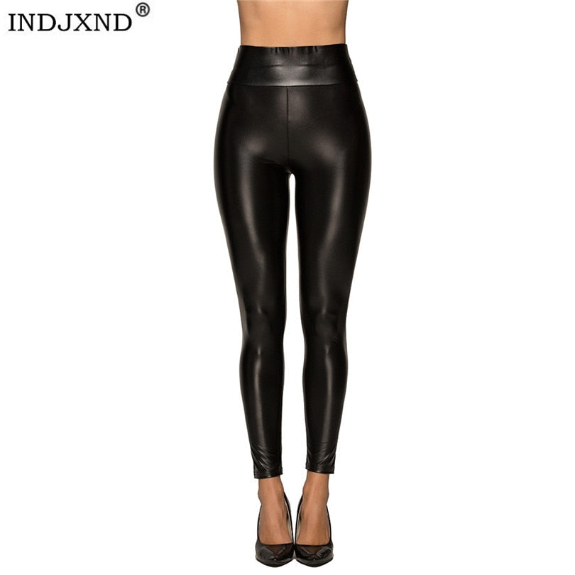 Damen Leggings Leggins Lang Hose Leder Optik Nachtclub Sexy PU Hohe Elastizität