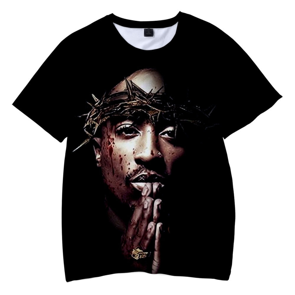 Herren 2Pac Tupac 3D T-Shirt Rundhals Unisex Sommer Streetwear Rapper