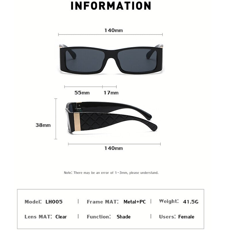 Designer Rechteck Sonnenbrille Damen Quadratische Kleine Gläser Vintage UV400