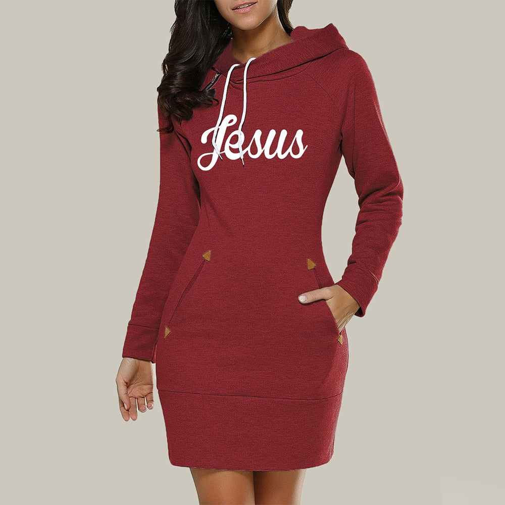 Damen Kapuzenpullover Hoodie Pullikleid Sweatshirt Jumper Minikleid Longtop Sportkleid