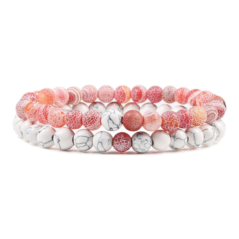 2er SET ARMBAND DAMEN HERREN Naturstein Freundschaftsarmband Yoga