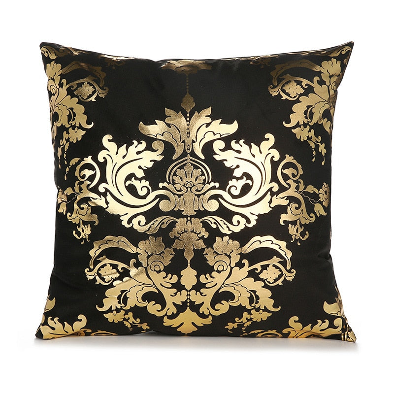 Kissenbezug Goldfolie bedruckt schwarz - gold seidig superweich 45cm x45cm NEU
