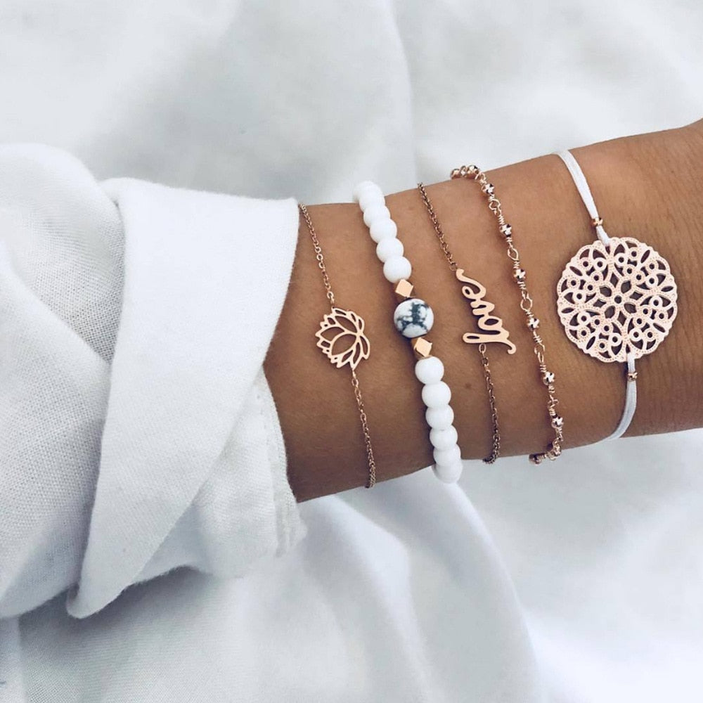 SET Armband Damen  Freundschaftsarmband Yoga Bettelarmbänder Makramee