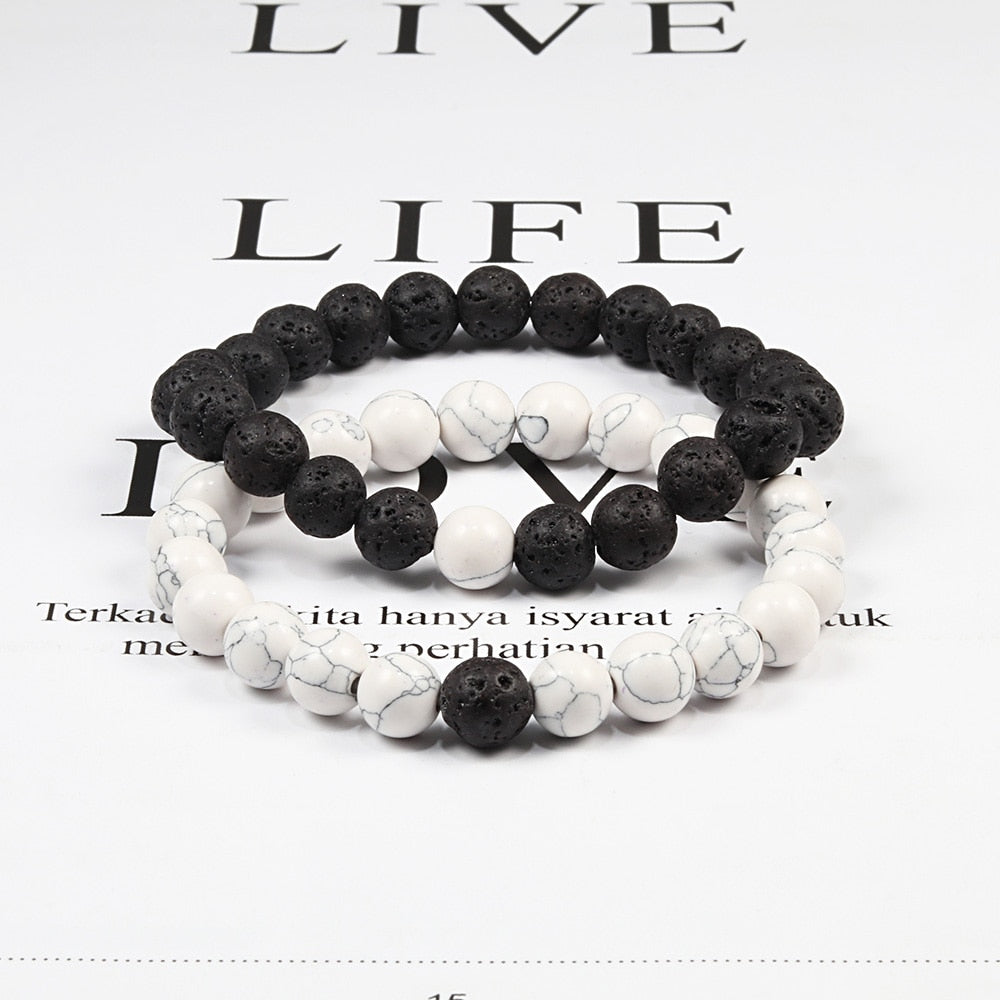 2er SET ARMBAND DAMEN HERREN Naturstein Freundschaftsarmband Yoga