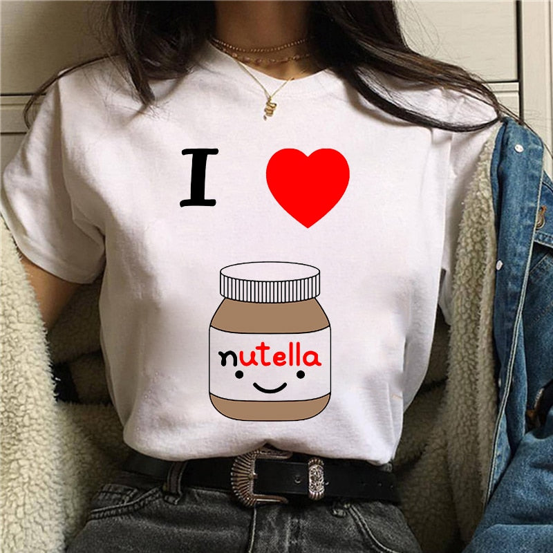 Damen Sommer Top 3D Nutella T-Shirt Rundhals Streetwear lockeres Damentop