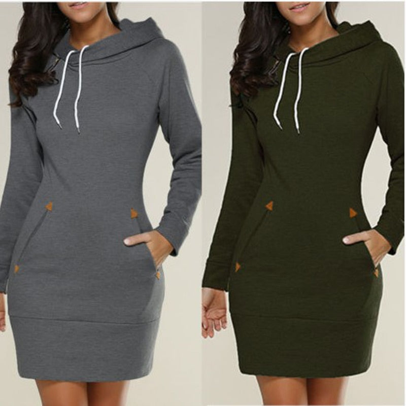 Damen Kapuzenpullover Hoodie Pullikleid Sweatshirt Jumper Minikleid Longtop Sportkleid