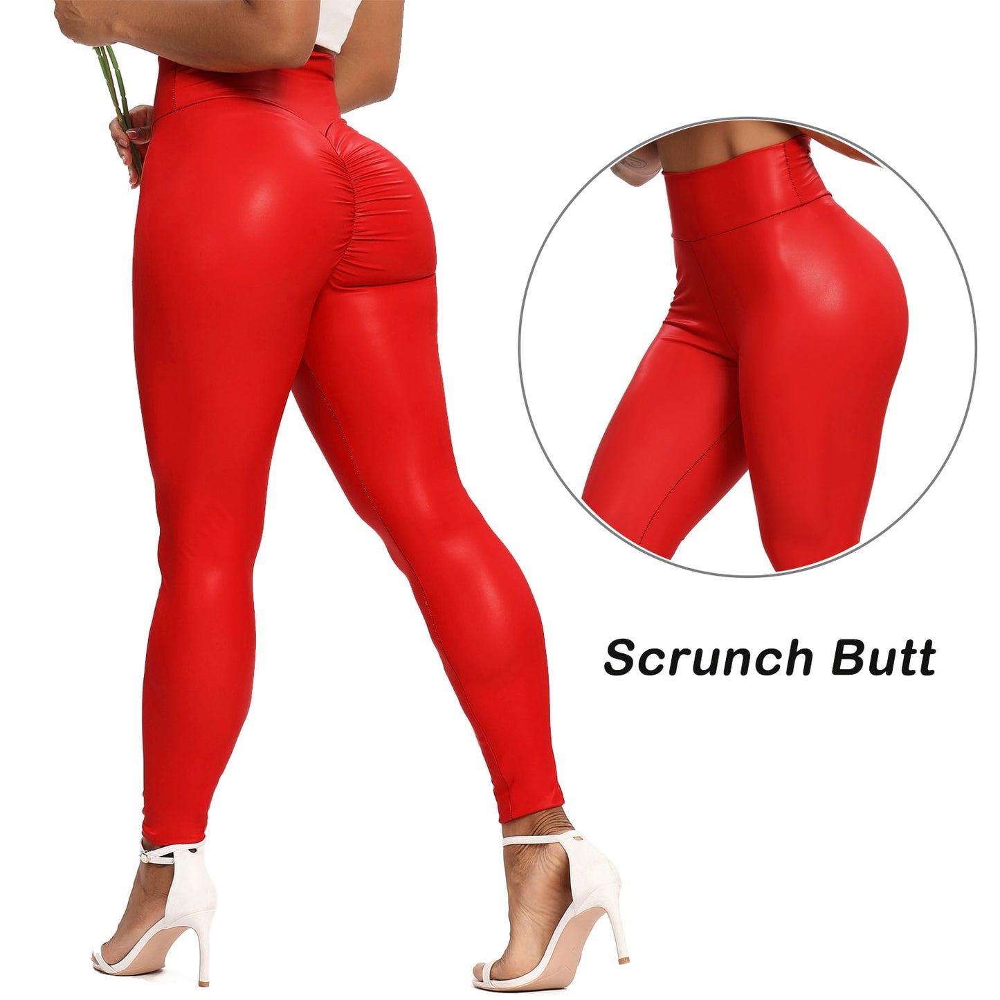 Damen Leggings Push-Up Lang Hose Leder Optik Nachtclub Sexy PU Hohe Elastizität