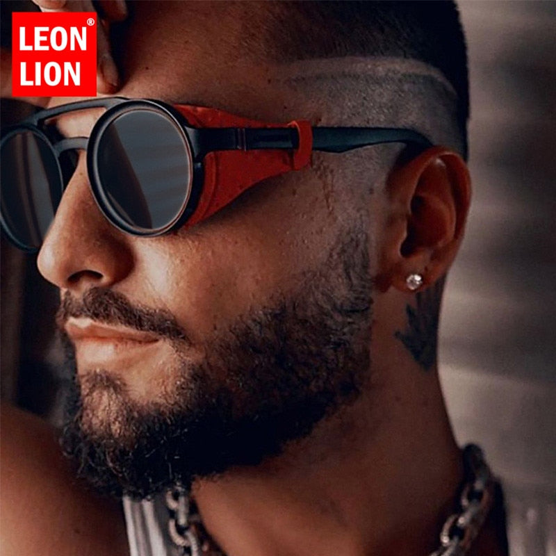 LeonLion Luxus Schwarz Matt Rund Herren Sonnenbrille Markenbrille Retro