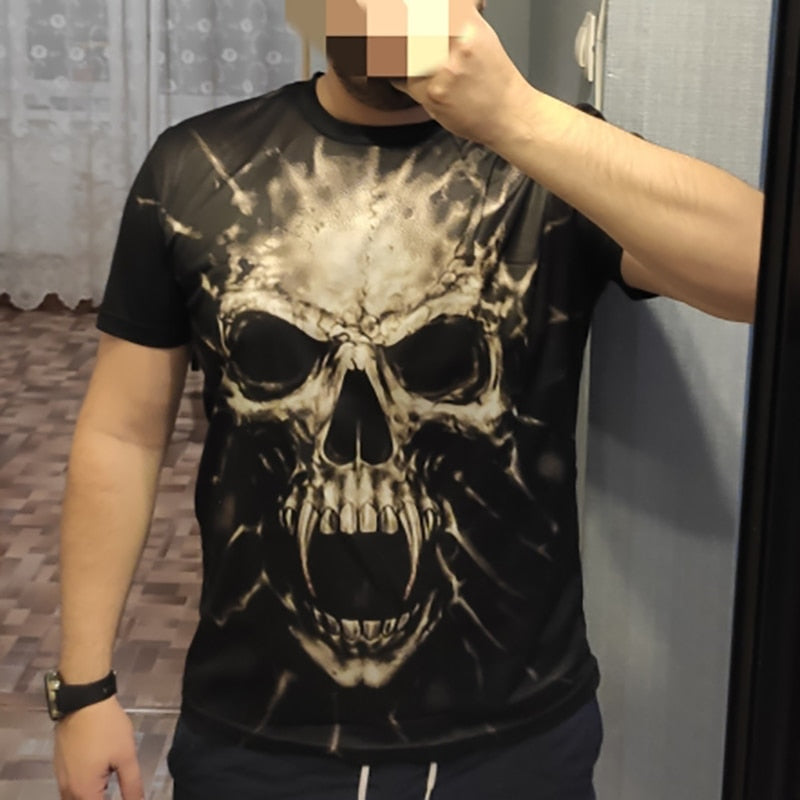 Fashion Herren Horror Skull 3D T-Shirt Rundhals Unisex Sommer Streetwear