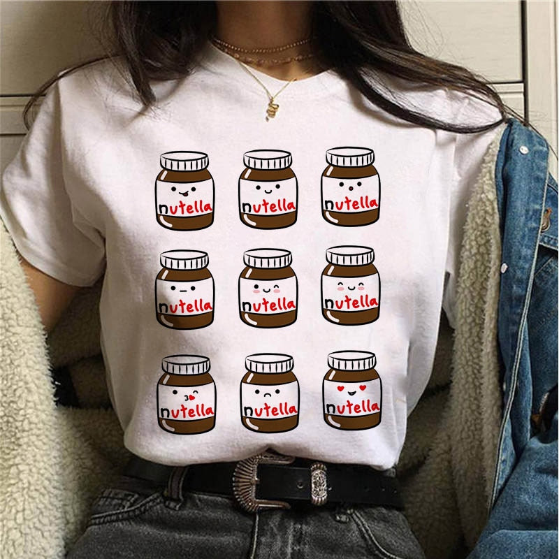 Damen Sommer Top 3D Nutella T-Shirt Rundhals Streetwear lockeres Damentop