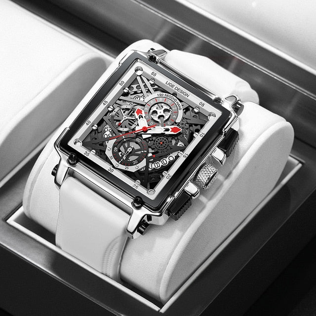 Herren Armbanduhr Silber Schwarz Edelstahl Fashion Luxus Chronograph Business