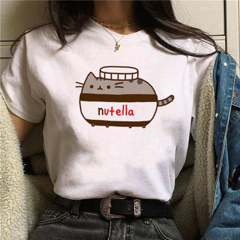 Damen Sommer Top 3D Nutella T-Shirt Rundhals Streetwear lockeres Damentop