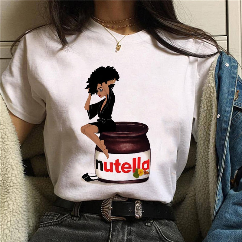 Damen Sommer Top 3D Nutella T-Shirt Rundhals Streetwear lockeres Damentop