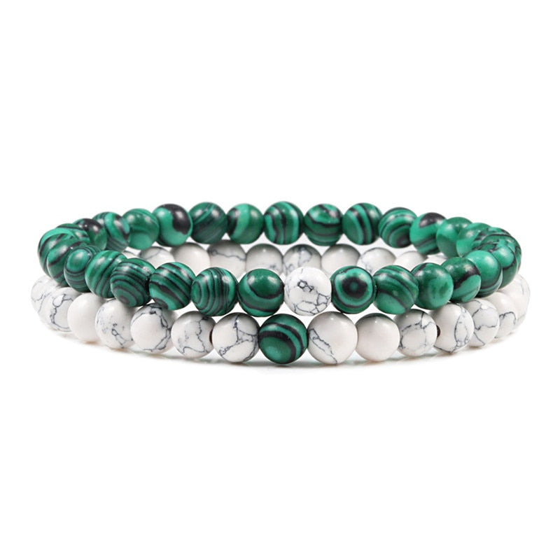 2er SET ARMBAND DAMEN HERREN Naturstein Freundschaftsarmband Yoga