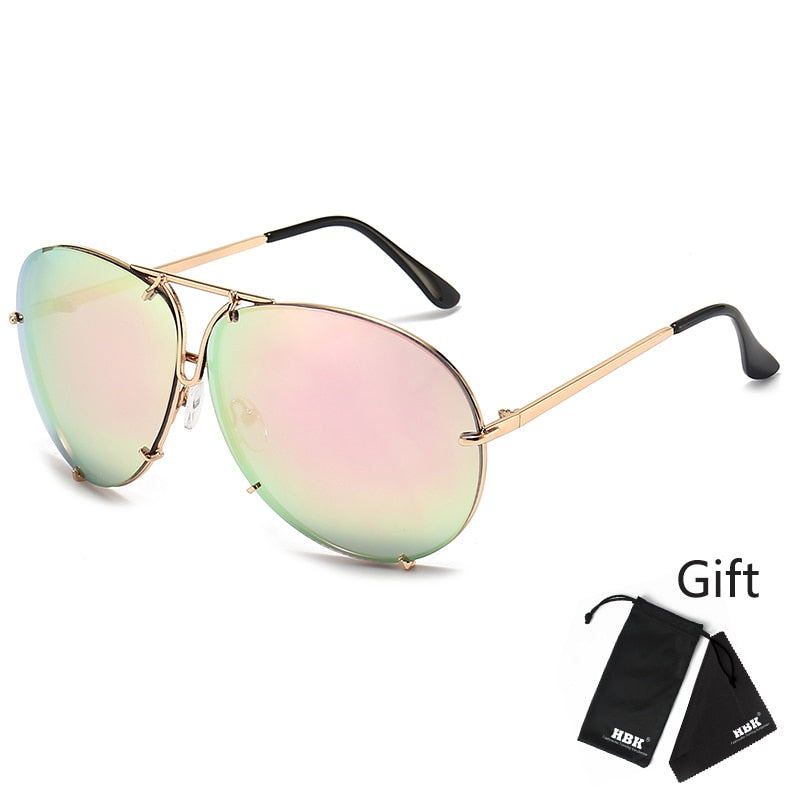 Designer Übergroße Pilot Sonnenbrille Polarisierte Damen Rund Spiegel Gläser